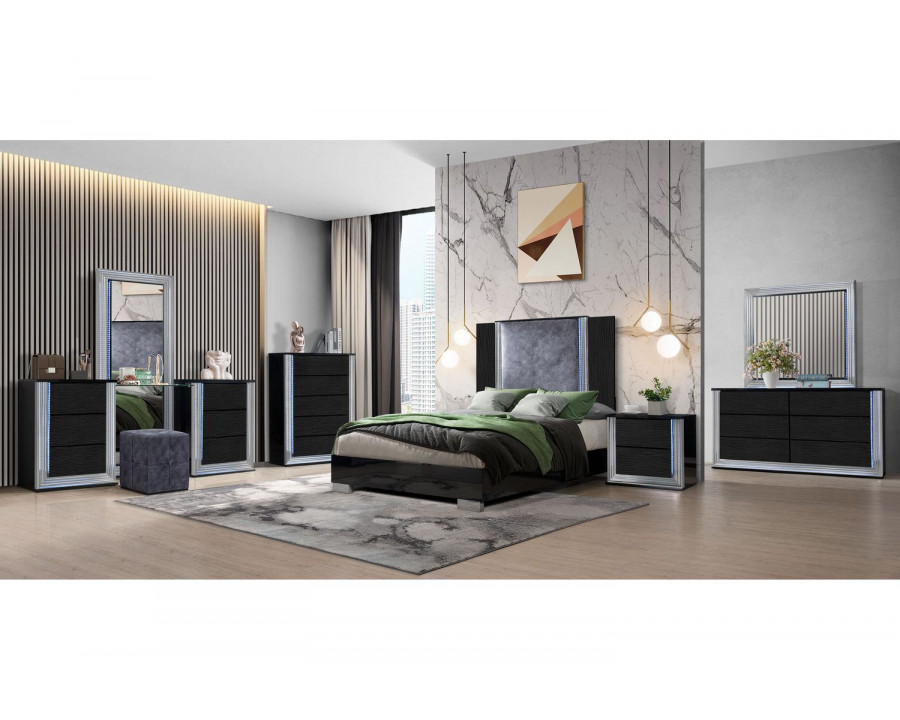 GF Ylime Wavy Black Queen Bed Group With Vanity Set