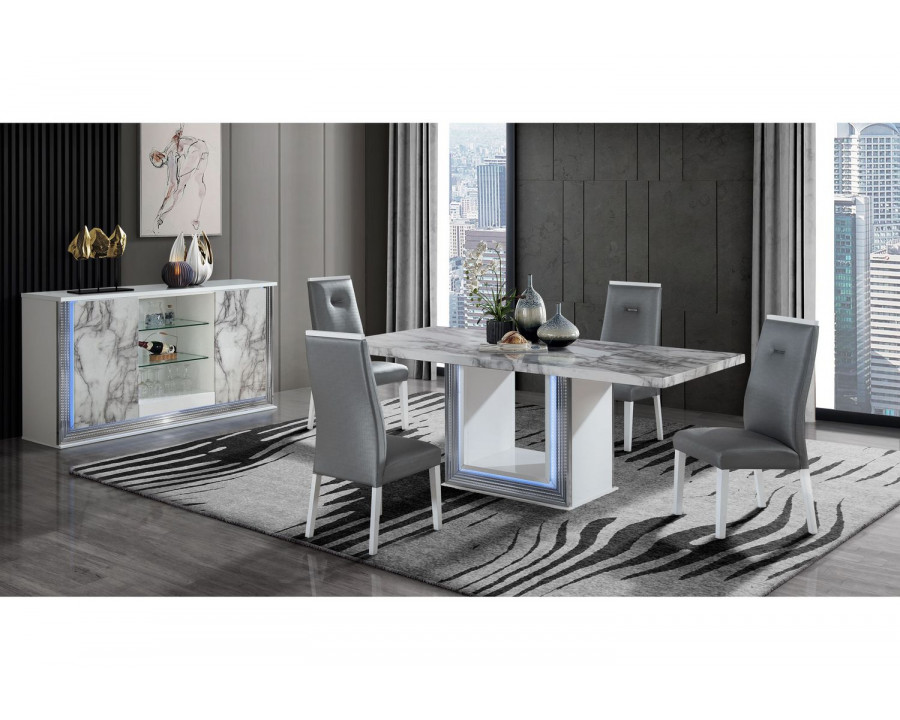 GF - Ylime White Marble Dining Set Dining Table + 4 Dining Chair