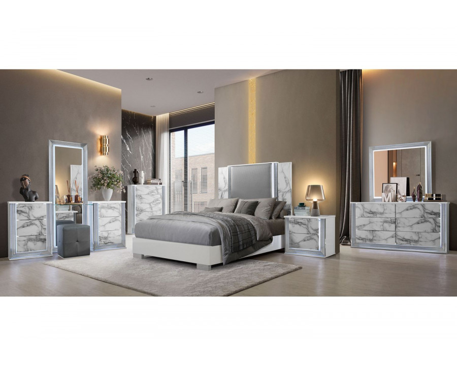 GF Ylime White Marble Bed Group With Vanity Set