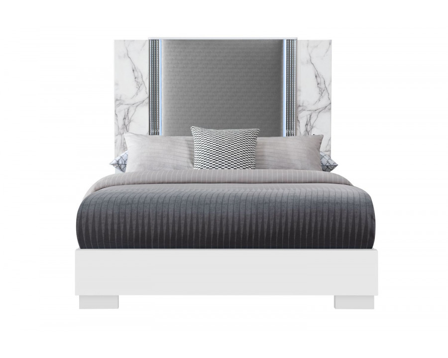 GF Ylime White Marble Queen Bed With Led