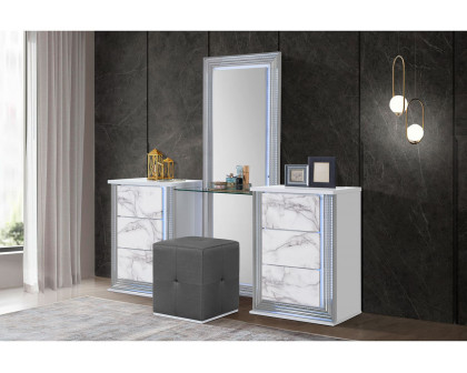 GF Ylime White Marble Queen Bed Group With Vanity Set