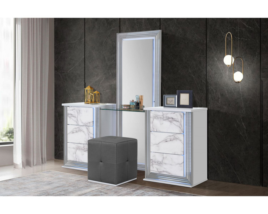 GF - Ylime White Marble Vanity With Led and Stool