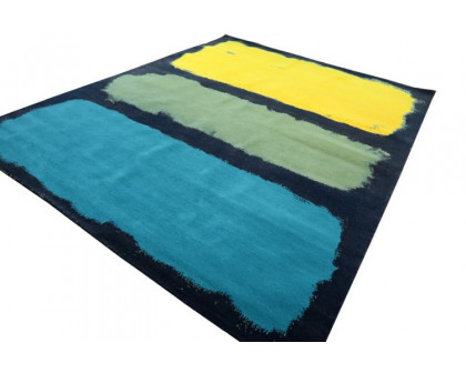 Gordian Rugs Expressionist Handwoven Rug 1 - Yellow/Green/Teal/Charcoal, 4" x 6"