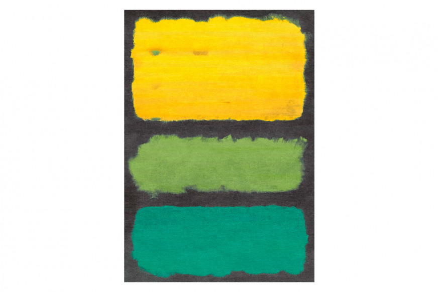 Gordian Rugs™ Expressionist Handwoven Rug 1 - Yellow/Green/Teal/Charcoal, 5" x 8"