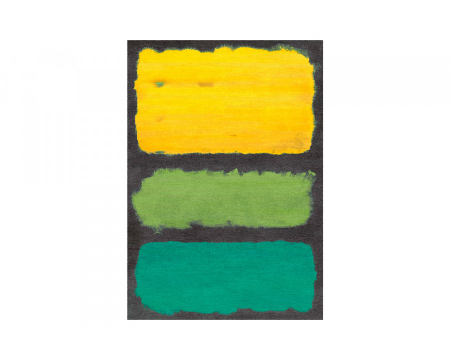 Gordian Rugs Expressionist Handwoven Rug 1 - Yellow/Green/Teal/Charcoal, 5" x 8"