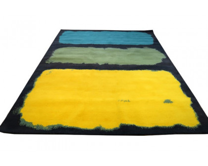 Gordian Rugs™ Expressionist Handwoven Rug 1 - Yellow/Green/Teal/Charcoal, 5" x 8"