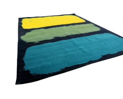 Gordian Rugs™ Expressionist Handwoven Rug 1 - Yellow/Green/Teal/Charcoal, 5" x 8"