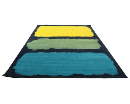 Gordian Rugs™ Expressionist Handwoven Rug 1 - Yellow/Green/Teal/Charcoal, 5" x 8"