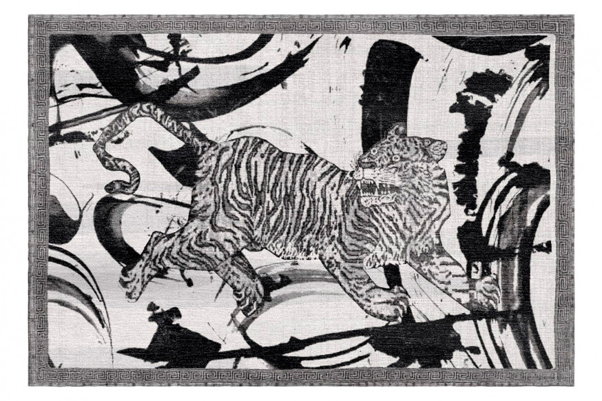 Gordian Rugs™ Contemporary Tiger Rug 1 - Black/White, 5" x 8"