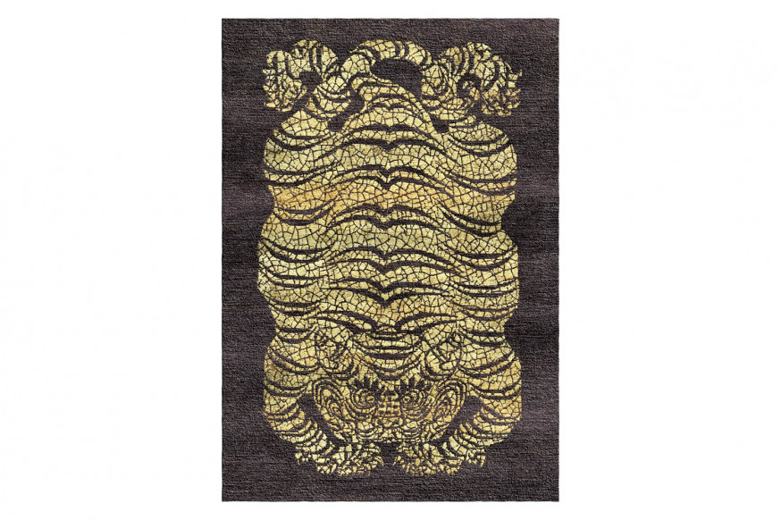 Gordian Rugs™ Tibetan Tiger Rug 5 - Charcoal Gray/Yellow, 5" x 8"