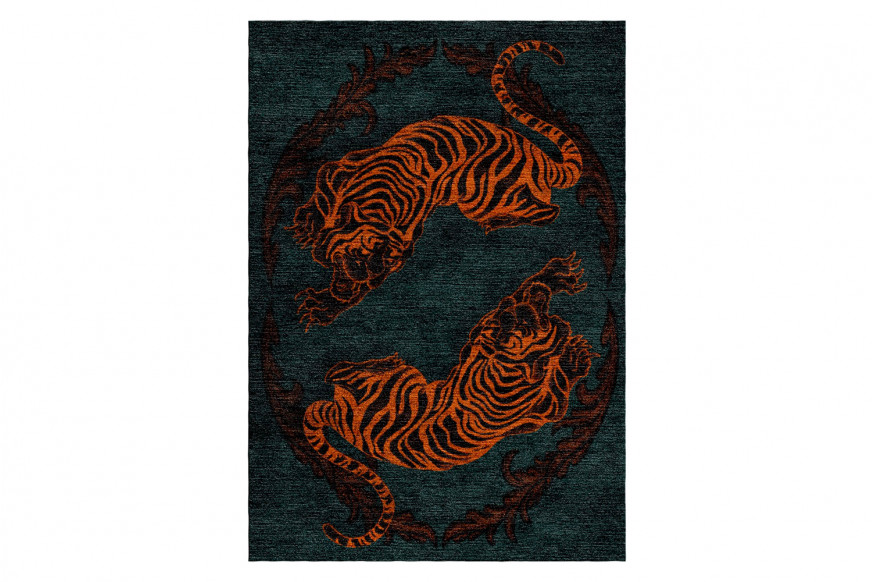 Gordian Rugs™ Dancing Tigers Rug 1 - Charcoal Gray/Black/Orange, 5" x 8"