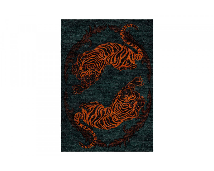 Gordian Rugs Dancing Tigers Rug 1 - Charcoal Gray/Black/Orange, 5" x 8"