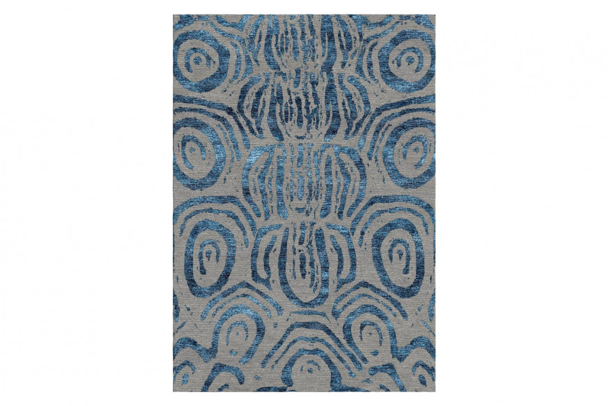 Gordian Rugs™ Aldabra Blue Silk/Gray Rug - 5" x 8"