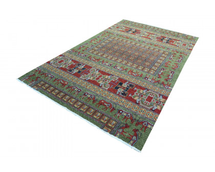 Gordian Rugs Pazyryk Modern Rug 2 - Green/Red/Beige, 4" x 6"