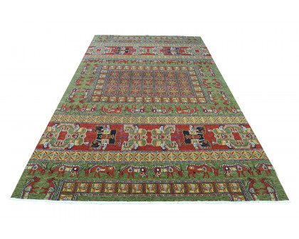 Gordian Rugs Pazyryk Modern Rug 2 - Green/Red/Beige, 4" x 6"