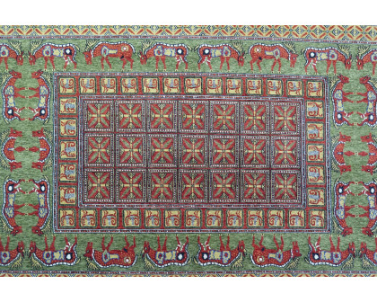 Gordian Rugs Pazyryk Modern Rug 2 - Green/Red/Beige, 4" x 6"