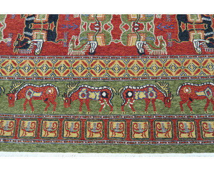 Gordian Rugs Pazyryk Modern Rug 2 - Green/Red/Beige, 4" x 6"