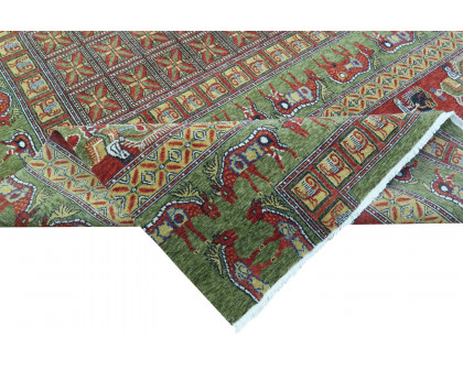 Gordian Rugs Pazyryk Modern Rug 2 - Green/Red/Beige, 4" x 6"