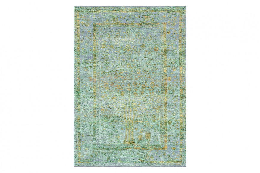 Gordian Rugs™ Modern Tabriz Silk Rug - Teal/Gold, 4" x 6"