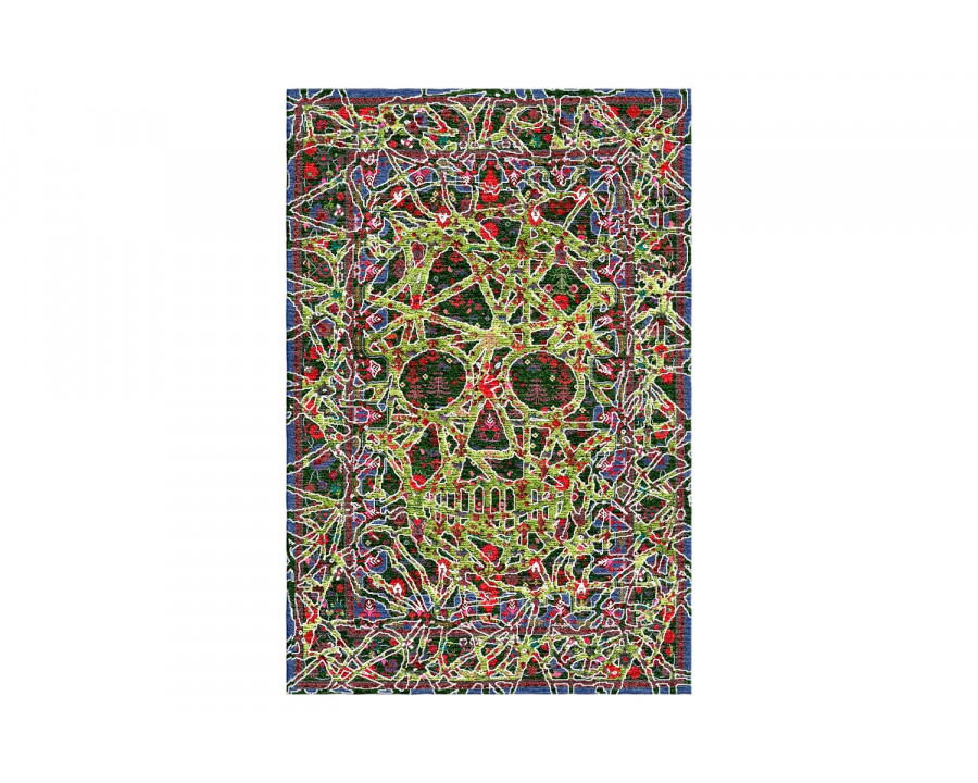 Gordian Rugs Modern Persian Skull Rug Green - 5" x 8"