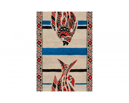 Gordian Rugs - Fish Wool Rug Red, White And Blue