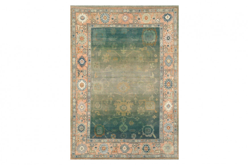 Gordian Rugs™ Modern Oushak 40 Rug - Green/Light Peach, 4" x 6"