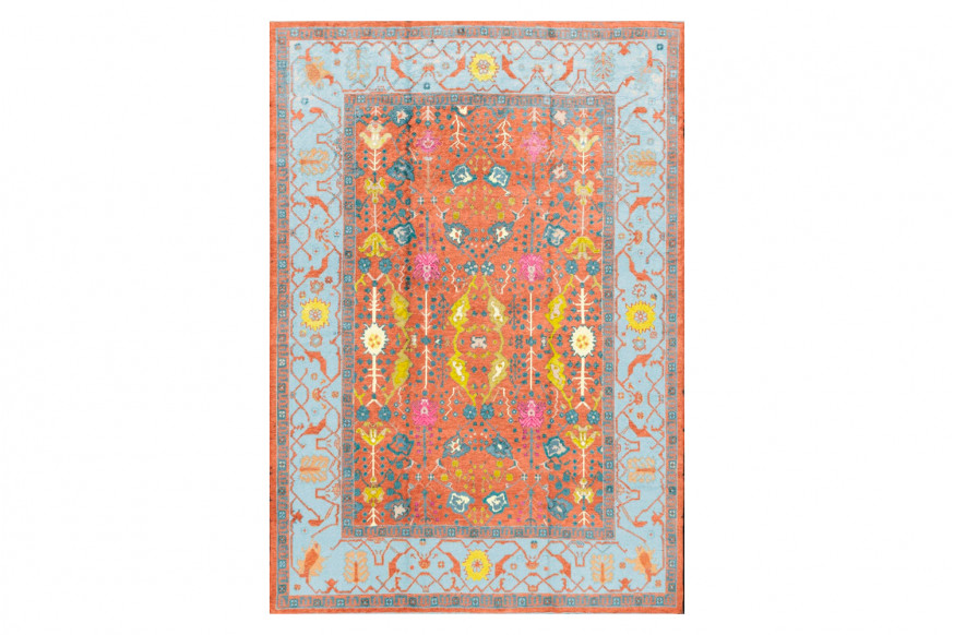 Gordian Rugs™ Modern Oushak 25 Rug - Sky Blue/Orange/Multi, 8" x 10"