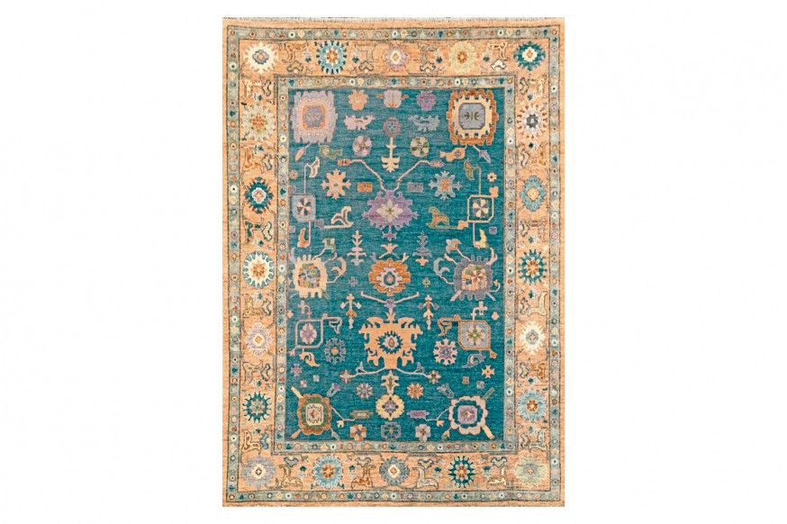 Gordian Rugs™ Modern Oushak 22 Rug - Peach/Blue/Multi, 4" x 6"