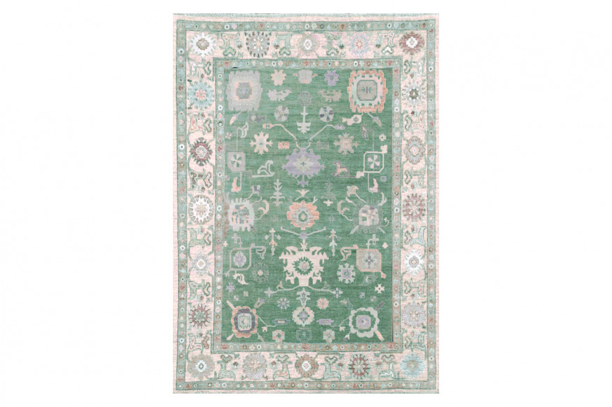 Gordian Rugs™ Modern Oushak 17 Rug - Pink/Light Green, 4" x 6"