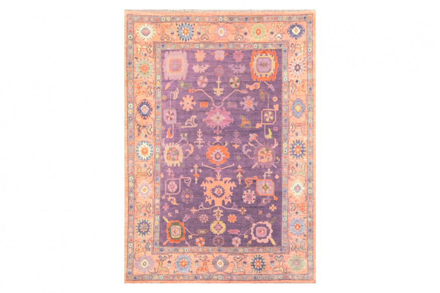 Gordian Rugs™ Modern Oushak 13 Rug - Peach/Plum, 9" x 12"