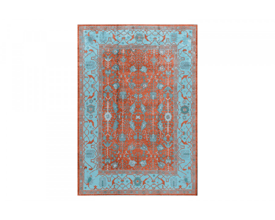 Gordian Rugs Modern Oushak 5 Rug - Dark Salmon/Deep Sky Blue, 4" x 6"