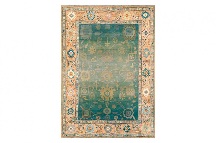 Gordian Rugs™ Modern Oushak 1 Rug - Green/Light Peach, 5" x 8"