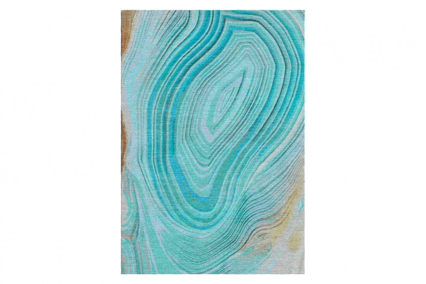 Gordian Rugs™ Marble Wool And Silk Rug 9 - Multi Color/Blue, 6" x 9"