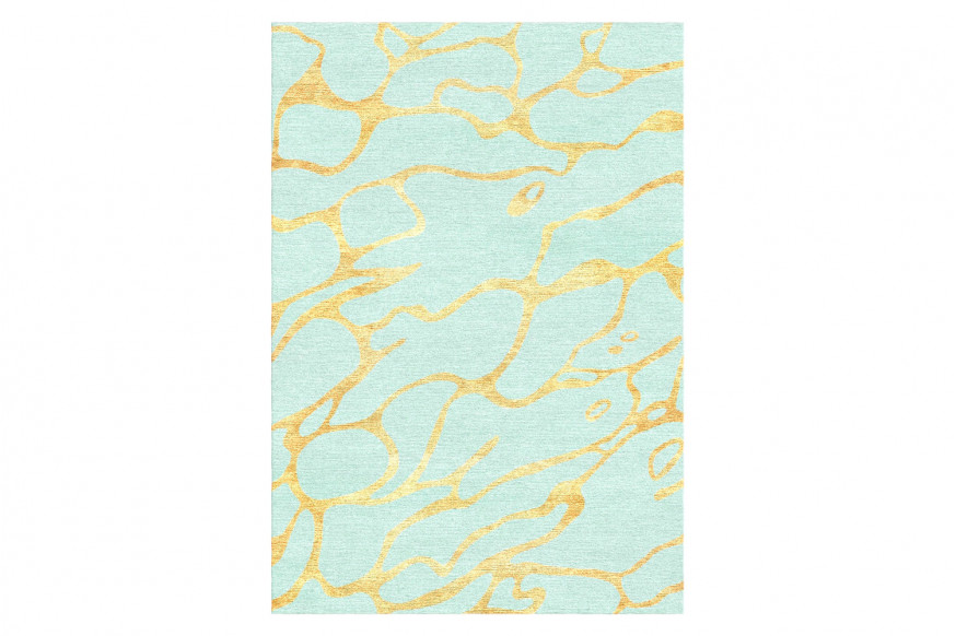 Gordian Rugs™ Marble Wool And Silk Rug 4 - Light Cyan/Gold, 4" x 6"