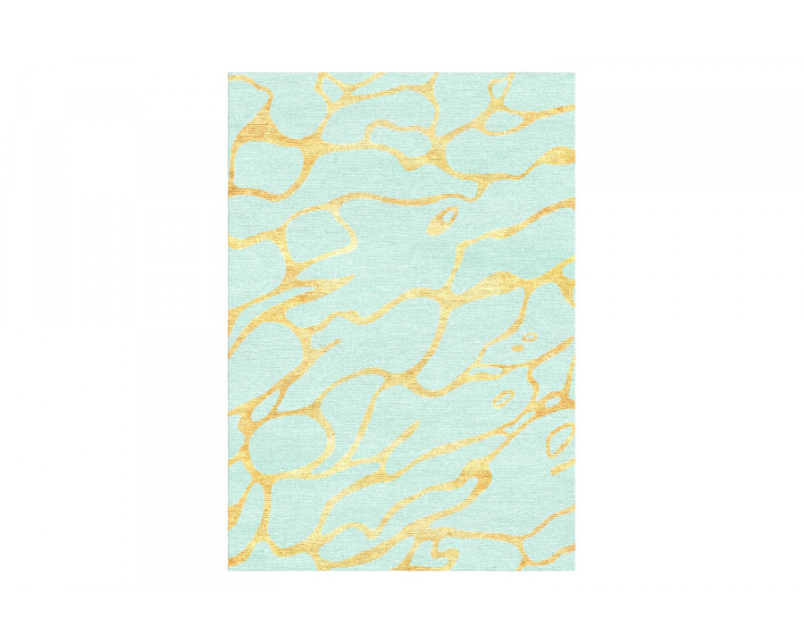 Gordian Rugs Marble Wool And Silk Rug 4 - Light Cyan/Gold, 4" x 6"