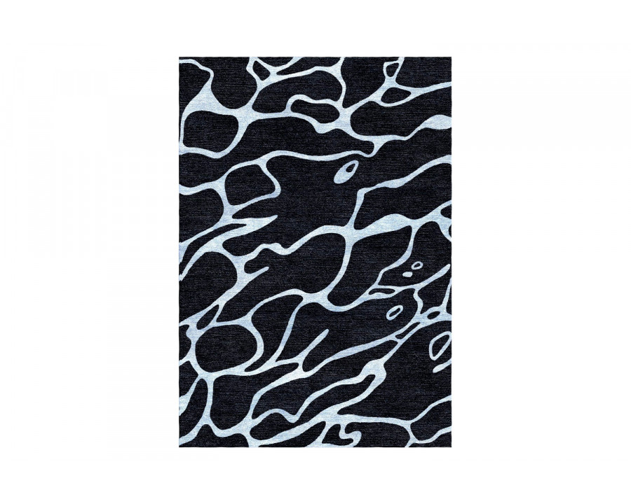 Gordian Rugs Marble Wool And Silk Rug 2 - Black/Sky Blue, 4" x 6"