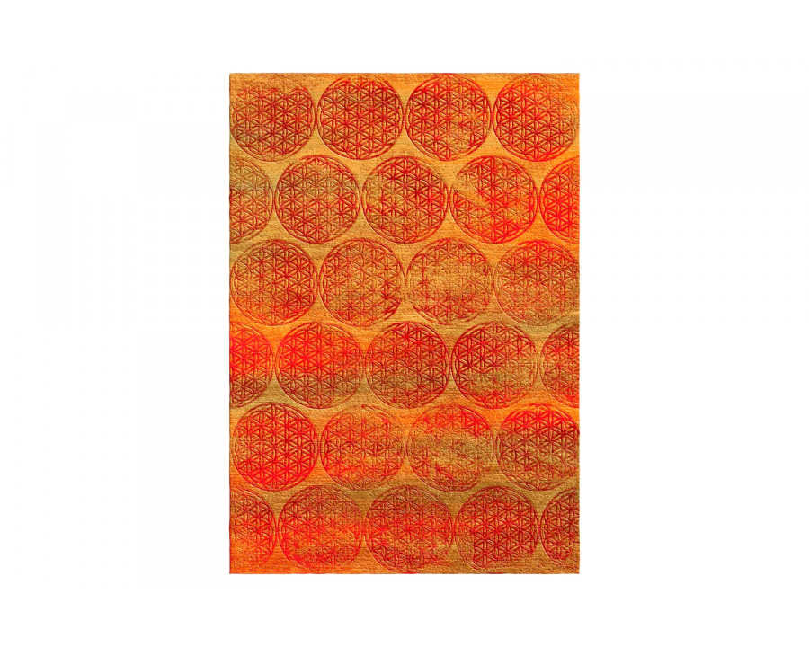 Gordian Rugs Flower Of Life Rug 1 - Orange/Red, 6" x 9"