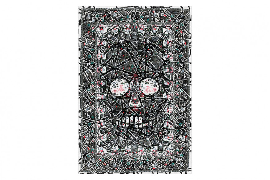 Gordian Rugs™ Modern Persian Skull Rug Gray - 5" x 8"