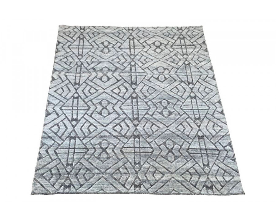 Gordian Rugs Alhambra Teal Gray Hand Knotted Rug Collection - 4" x 6"