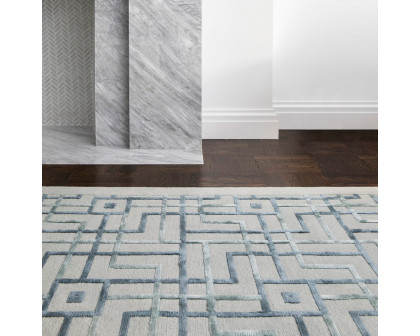 Gordian Rugs Fjord Handwoven Blue And White Silk Rug - 5" x 8"