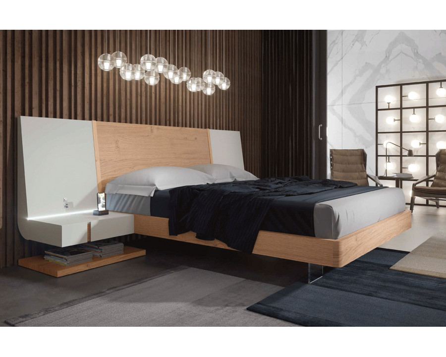 Garcia Sabate Air King Size Bed with Hanged Bedside Tables and Light - Piedra Matt/Roble Montana, Roble Montana Central Panel