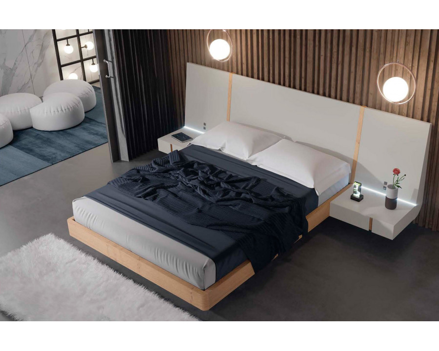 Garcia Sabate Air King Size Bed with Hanged Bedside Tables and Light - Piedra Matt/Roble Montana, Piedra Matt Central Panel