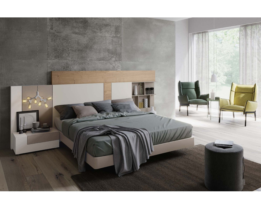 Garcia Sabate YM11 King Size Headboard and Bedside Table Upper Panel - Piedra Matt/Cuerda Matt/Roble Montana