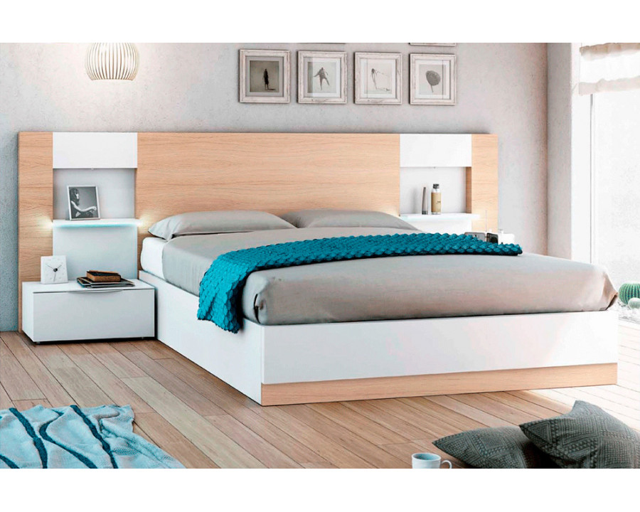 Garcia Sabate JACA Queen Size Bed Frame - Blanco Matt/Roble Natural