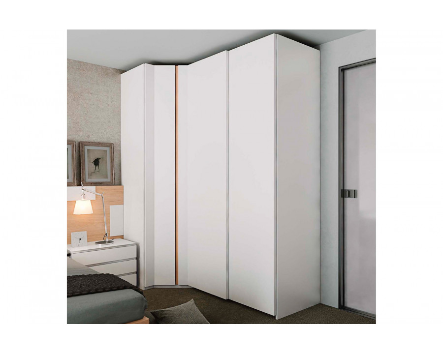 Garcia Sabate One 1 Sliding and 1 Hinged Door Corner Wardrobe - Blanco Matt/Roble Nature