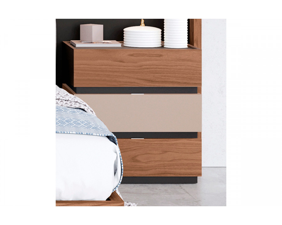 Garcia Sabate Leo 3 Drawers Nightstand - Walnut Stone/Cuerda Matt