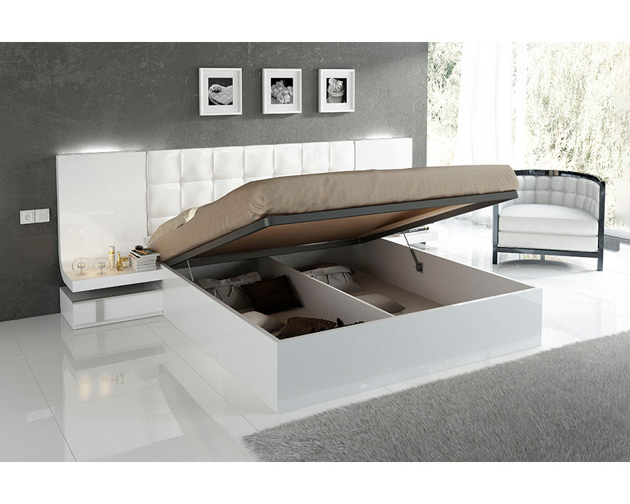 Garcia Sabate Granada Queen Size Bed with Storage - White High Gloss/Arena High Gloss