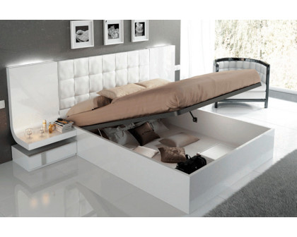 Garcia Sabate Granada Queen Size Bed with Storage - White High Gloss/Arena High Gloss