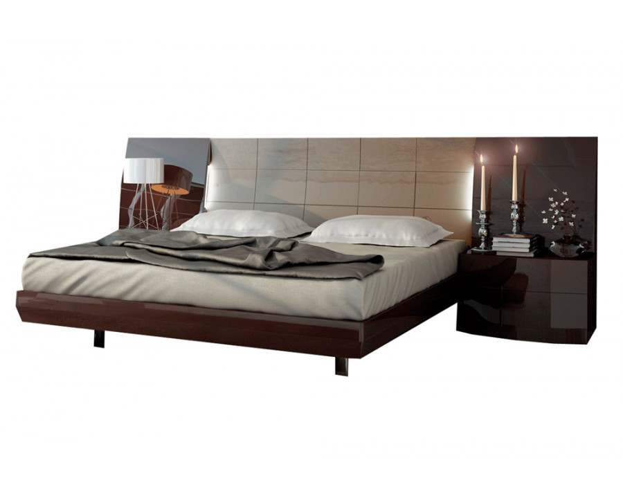 Garcia Sabate Barcelona Queen Size Bed with Storage - Chocolate High Gloss/Arena High Gloss