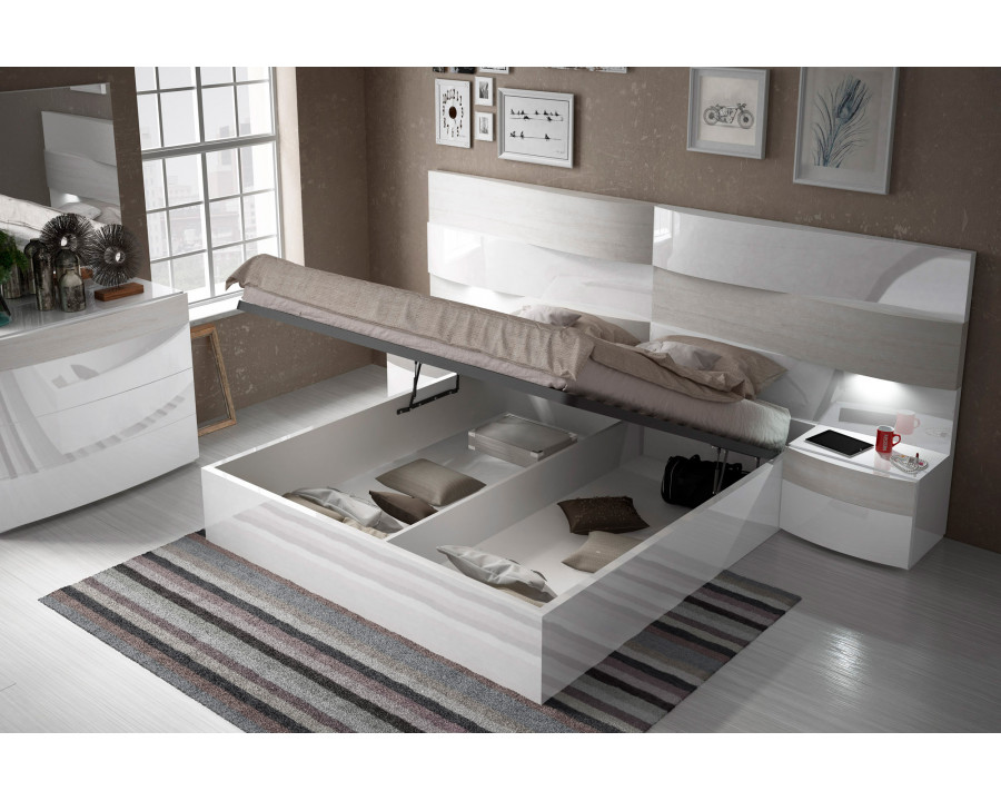 Garcia Sabate Cordoba King Size Bed with Storage - White High Gloss/Natural Oak